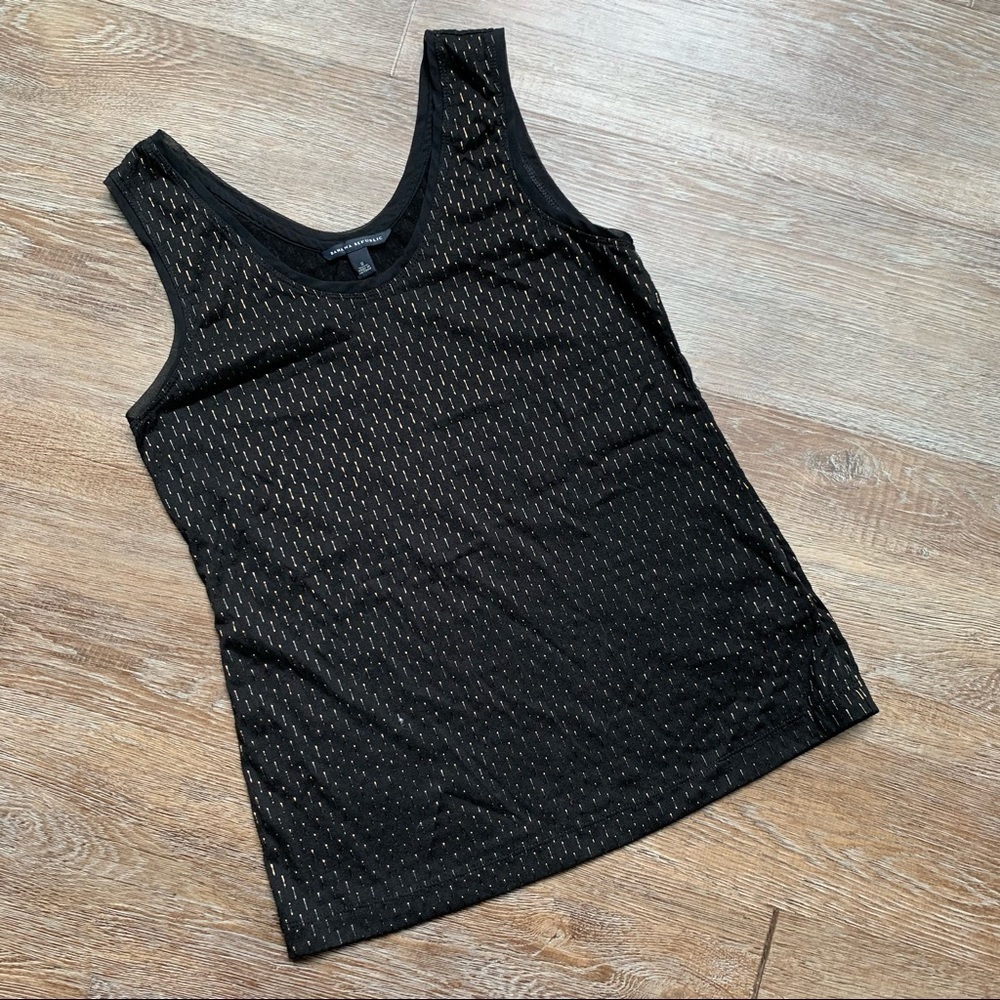 Banana Republic Metallic Print Geometric Tony Stripe Black Sheer Trim Tank Small